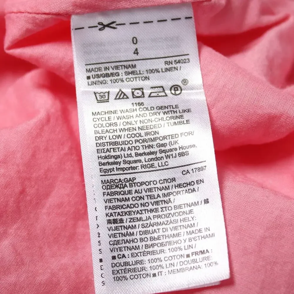 GAP 100% Linen Pink Ikat Sleeveless V-Neck Fit & Flare Vacation Dress Size 0
